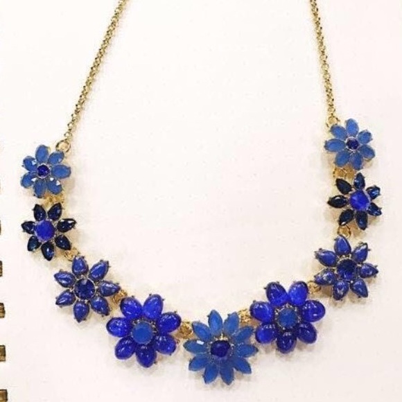 kate spade Jewelry - Kate Spade Blue Flower Gold Statement Necklace